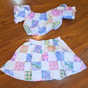 Lilly Pulitzer Patchwork Skirt Set - Pink, Blue, Green